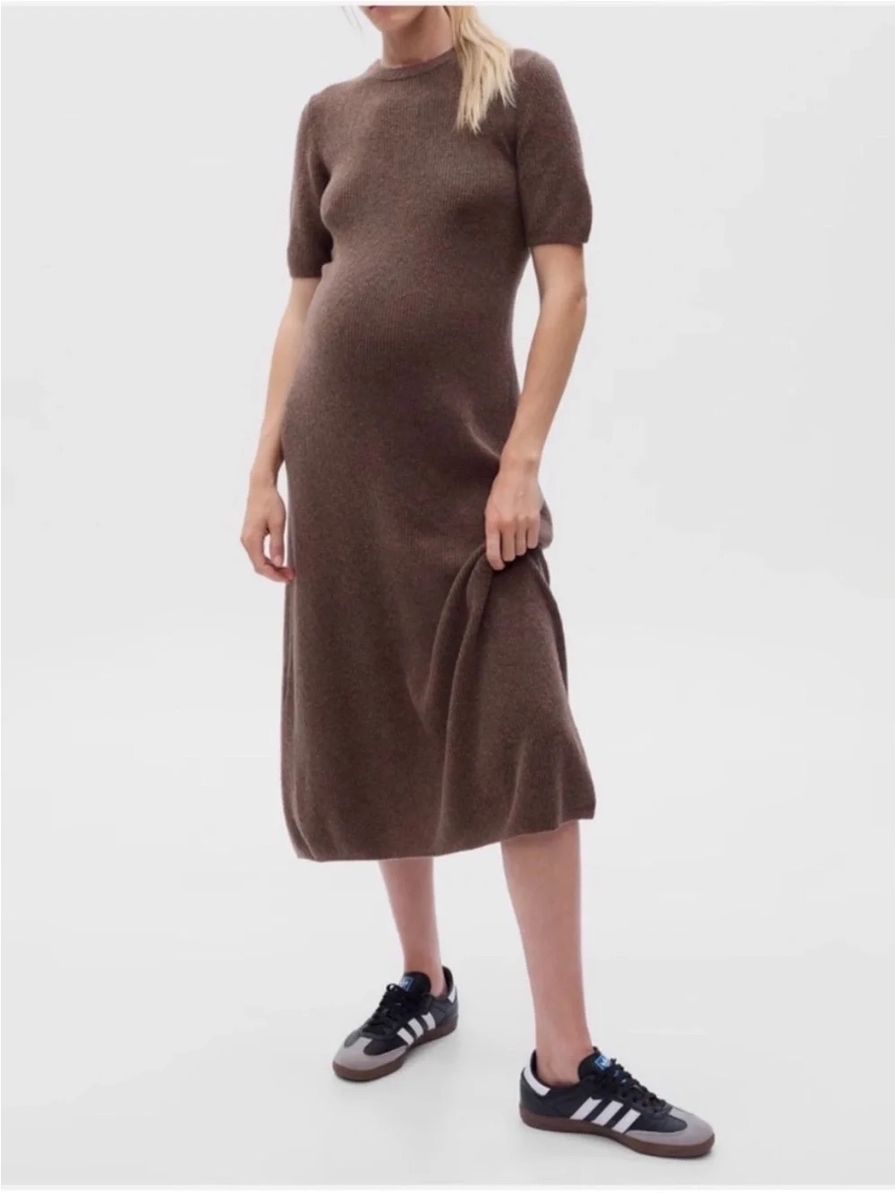 GAP Maternity Midi Brown Ribbed Sweater Dress Size Small
